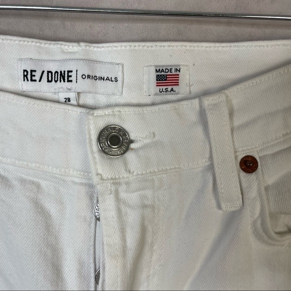 Re/Done Originals High Rise Ankle Crop Stretch Raw Hem Denim Jeans Size 28 White - Picture 3 of 9